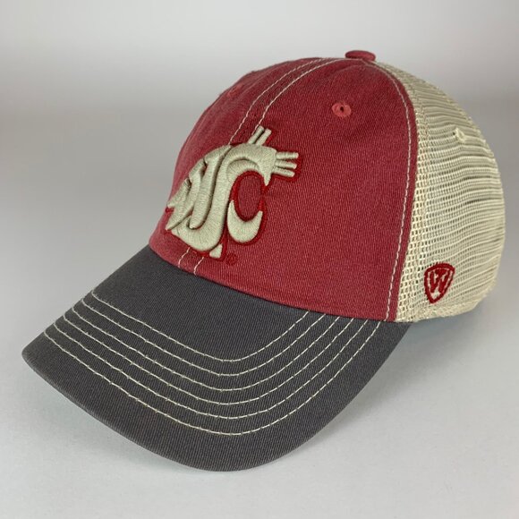 Washington State Cougars Red Gray Beige Top of the World Relaxed Snapback Hat - Picture 1 of 5